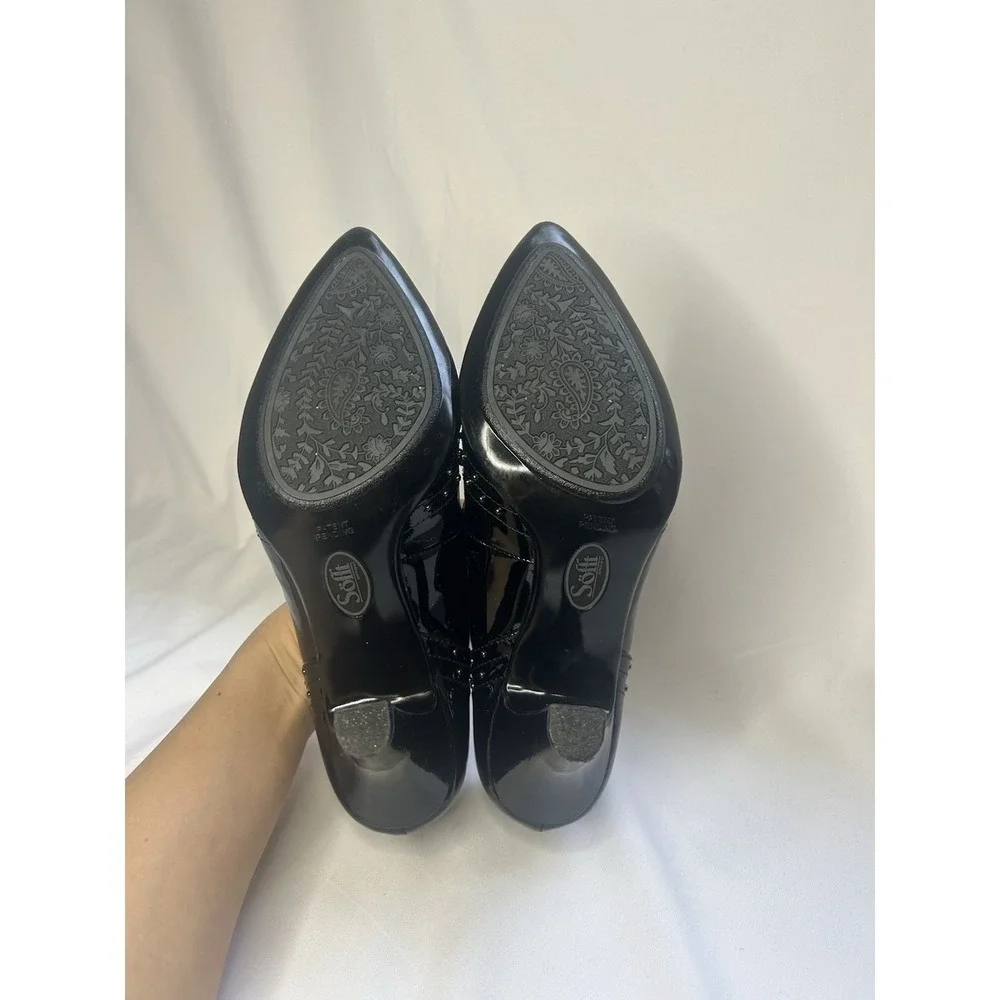 Sofft Womens 8.5 Pumps Black Patent Leather Studded Pointed‎ Toe Stiletto Heels